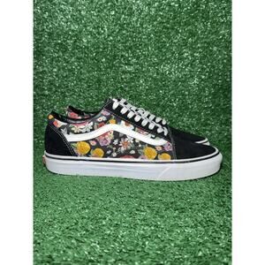 Vans Floral Old Skool Mens 8.5 Womens 10 Black Suede Flowers Skate Sneaker Shoes